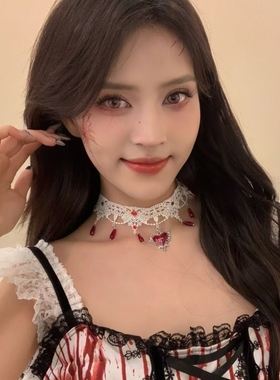 BXA桃心诅咒~万圣节红色爱心十字架项链穿搭饰品角色扮演配饰颈饰