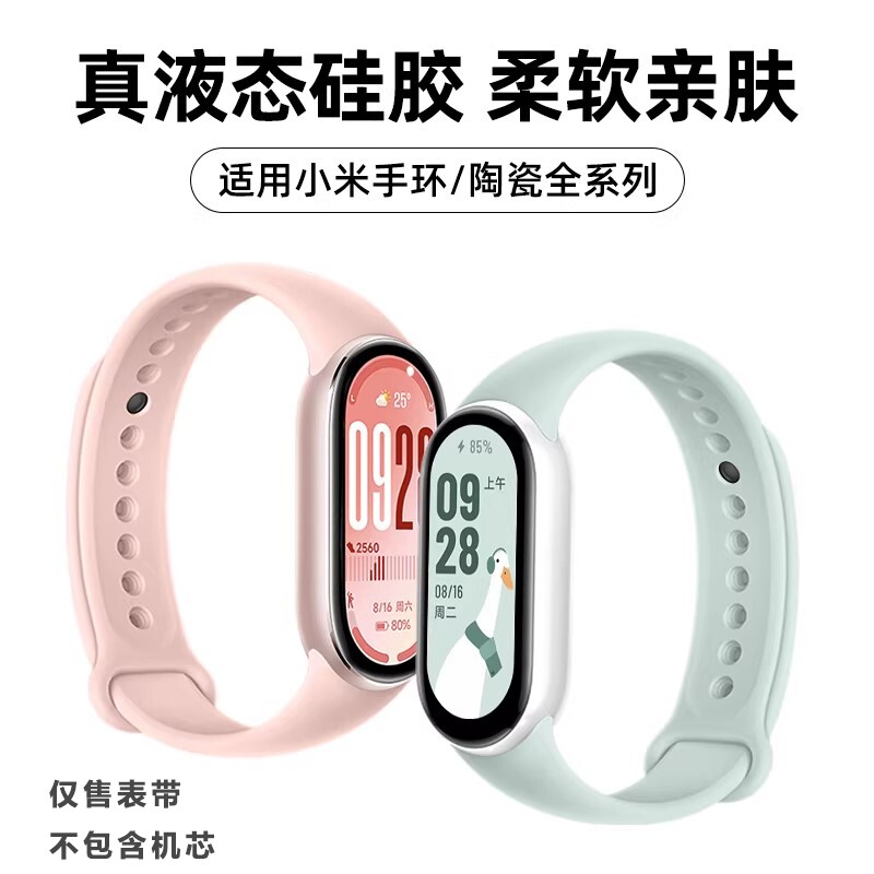 适用小米手环9/10/8/7/6/5NFC表带8腕带3/4表链硅胶运动代的手表带专用男女生高颜值链红色卡扣表盘黑色陶瓷图片