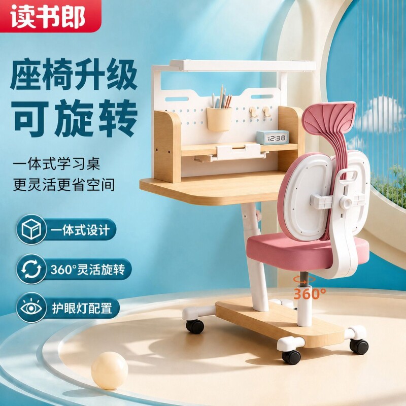 读书郎一体式儿童桌椅套装小学生写作业实木学习桌家用简约可调节图片