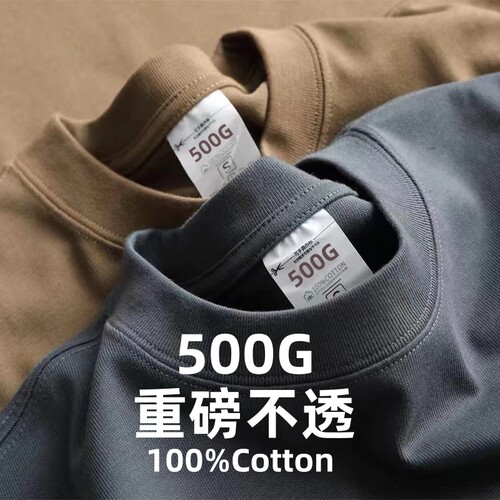 【两件装】500g重磅新疆棉短袖t恤男女纯棉纯色基础款圆领打底衫