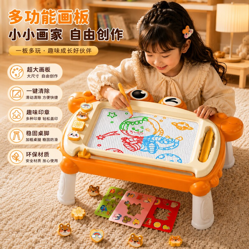 儿童画板家用婴幼儿磁性消除的擦写字板1岁宝宝2涂鸦画画玩具一键图片