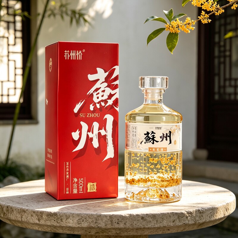 苏州桥52度桂花酒500ml 桂花飘香茉莉碧螺春青梅桑葚味礼盒装