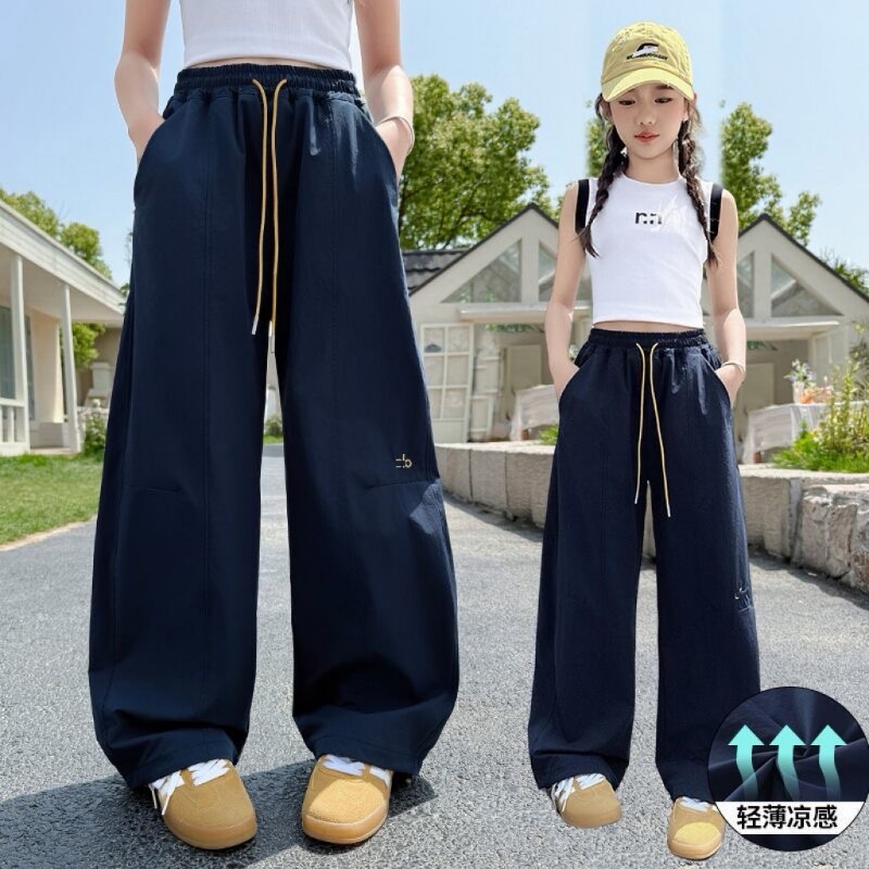 女童夏季裤子2026新款儿童速干休闲裤女大童夏装薄款运动裤弯刀裤图片