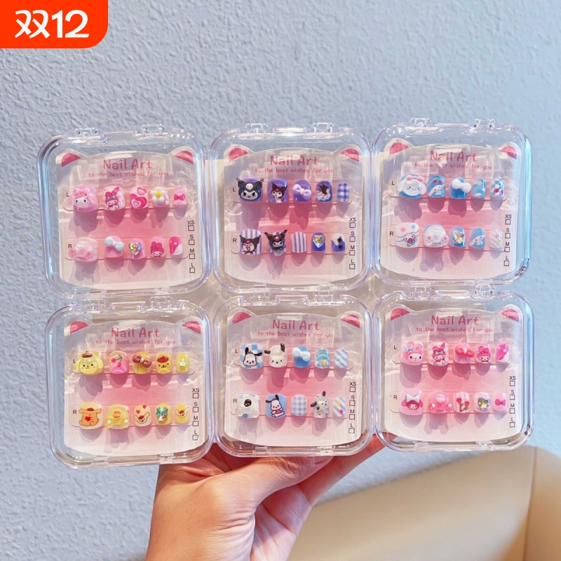 儿童穿戴甲女童指甲贴片2025新款盒装美甲贴纸果冻胶甲片可拆卸