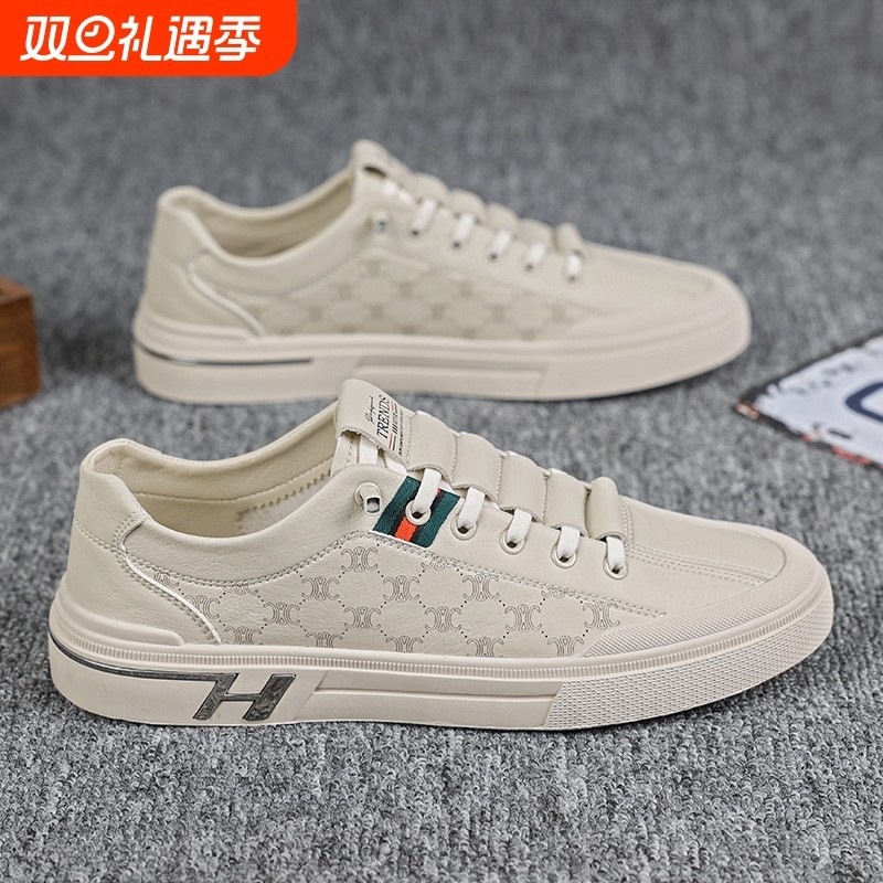 秋季男鞋透气2025新款百搭运动板鞋男士休闲皮鞋一脚蹬潮鞋子耐磨