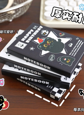 黑色小猫A7笔记本ins风口袋本学生可爱小本子空白记事本