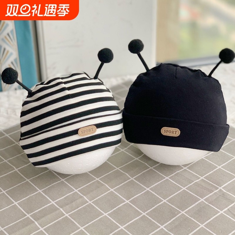 秋冬双层厚款新生儿胎帽男女宝宝可爱小触角帽子保暖婴儿冬天帽子