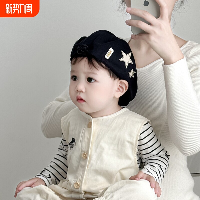 儿童帽子春秋季保暖防风贝雷帽男女宝宝前进鸭舌帽冬秋天新款黑色