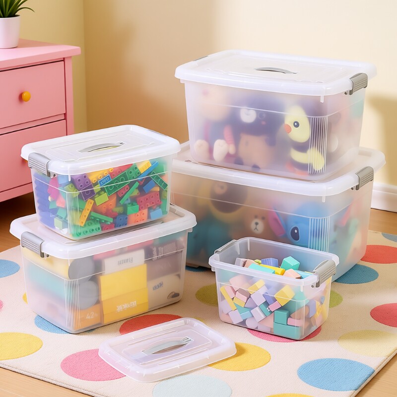 大容量车载玩具收纳箱塑料加厚透明家用整理箱装衣服多功能储物盒