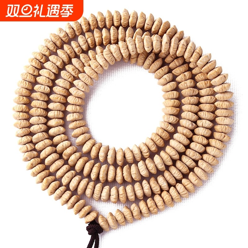 天然金叶莲花菩提籽佛珠项链配饰男女款文玩念珠手串九华山金钱子