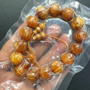 东北松明子木质手串楠女长白山北沉香琥珀木全透光血龙木佛珠手链