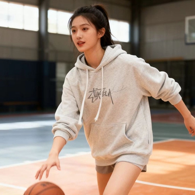 2025款潮牌斯图西宽松男女同款stus刺绣秋冬美式连帽套头百搭卫衣