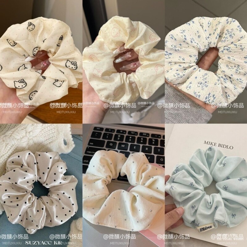 新款韩系甜美发圈可爱马尾气质大肠头绳设计少女发饰发绳波点kt猫