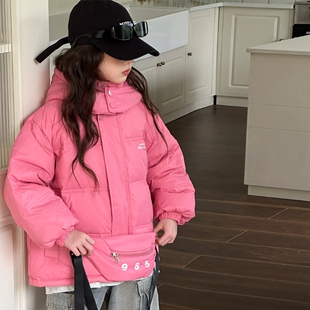 儿童羽绒服女童2025新款加厚短款男童宝宝外套秋冬季节红色粉色