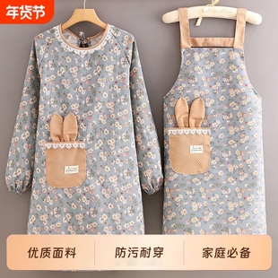 帆布围裙背带长袖女家用厨房做饭罩衣防污透气餐饮工作服大人围腰