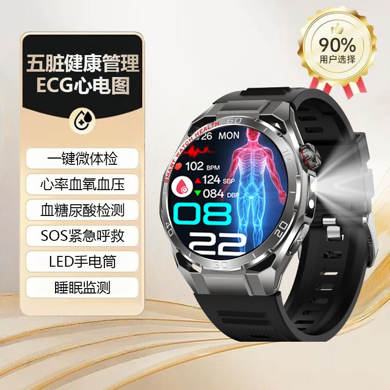 智能手表血糖血压尿酸心电图心率测血氧体温高精度多功能老人新款微信蓝牙健康系统动态消息通话高清睡眠高级