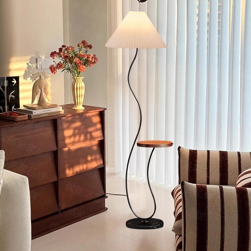 百褶落地灯置物架客厅高级感卧室书房沙发旁奶油风落地氛围灯