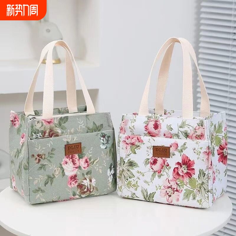 新款帆布包时尚手提包手拎外出上班便当包保温层饭盒单肩防水便携