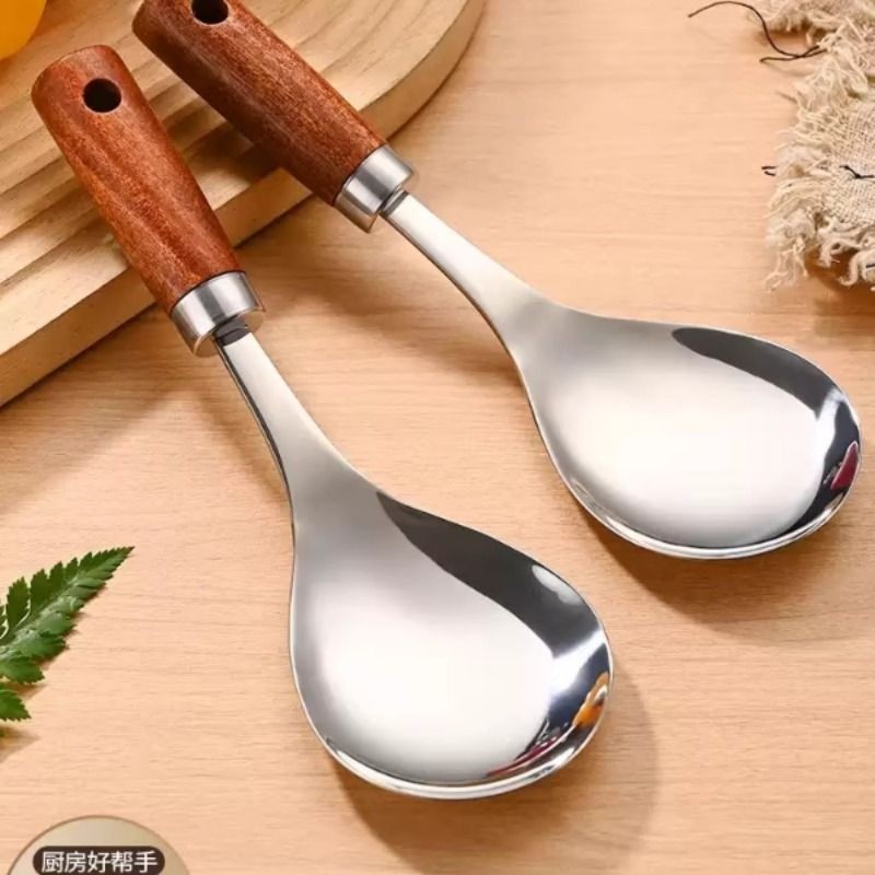 木柄不锈钢饭勺特厚防烫盛饭不粘饭盛饭勺子米饭铲子家用打饭饭匙,厨房/烹饪用具,饭勺,淘宝优惠券,粉丝福利购,淘宝优惠卷