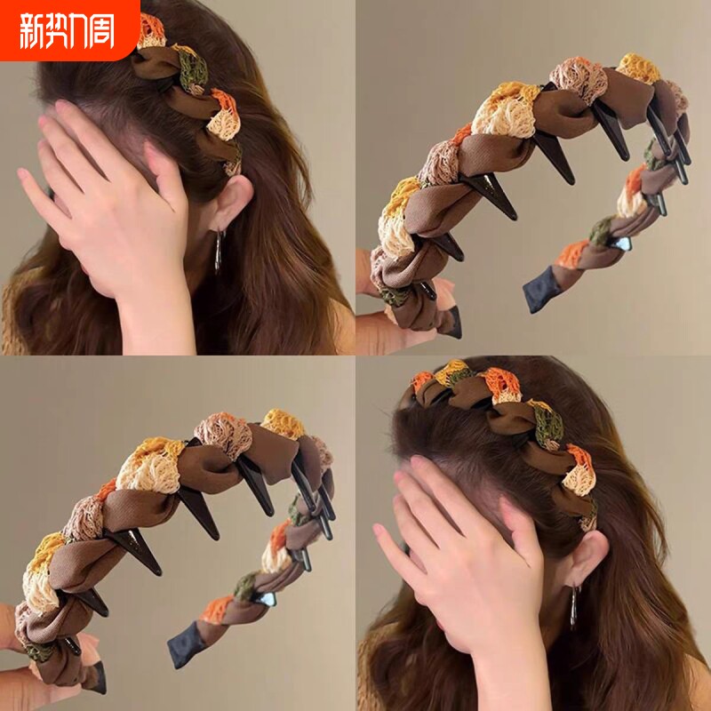 美拉德咖色波浪高颅顶发箍女款日常外戴头箍带齿防滑洗脸压发发卡