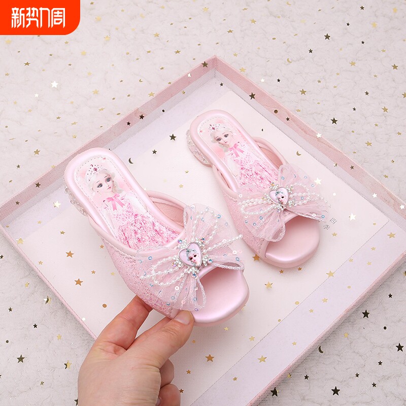 冰雪奇缘女童拖鞋夏季小女孩时尚公主凉拖鞋宝宝高跟鞋儿童水晶鞋