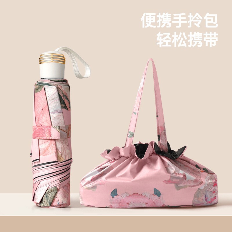 黑胶双层双花太阳伞防晒防紫外线三折手动油画晴雨两用伞upf50+图片