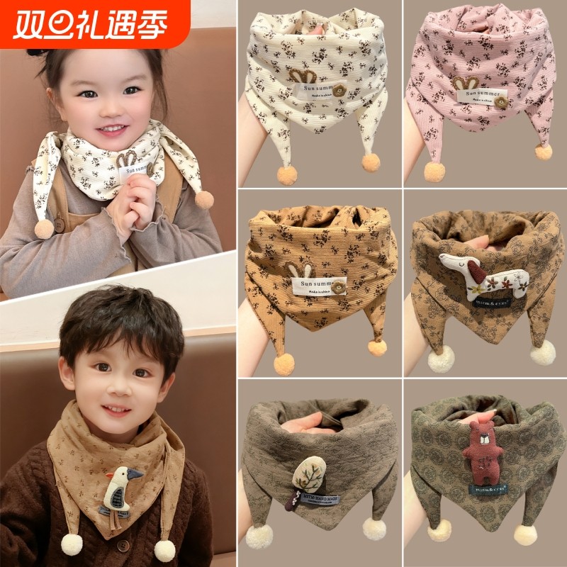 冬季儿童围脖宝宝保暖三角巾围巾女童纯棉男孩婴幼儿脖套红色兔子