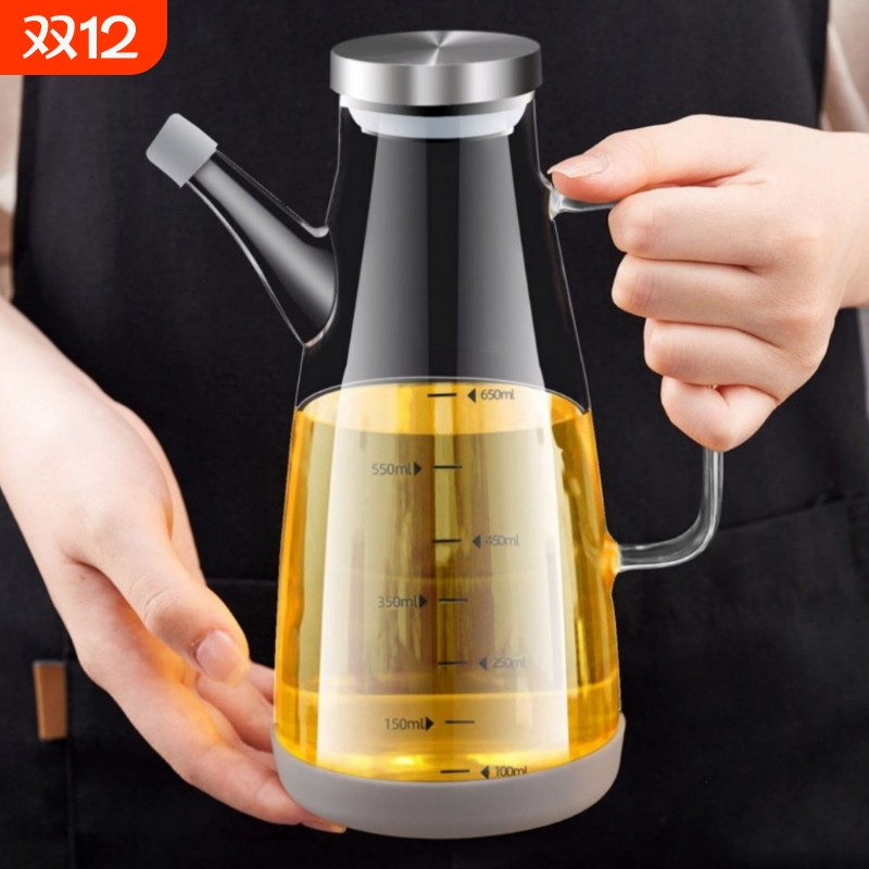 高硼硅耐热玻璃油壶防漏油瓶厨房酱油醋壶大号带刻度调料瓶把手盖