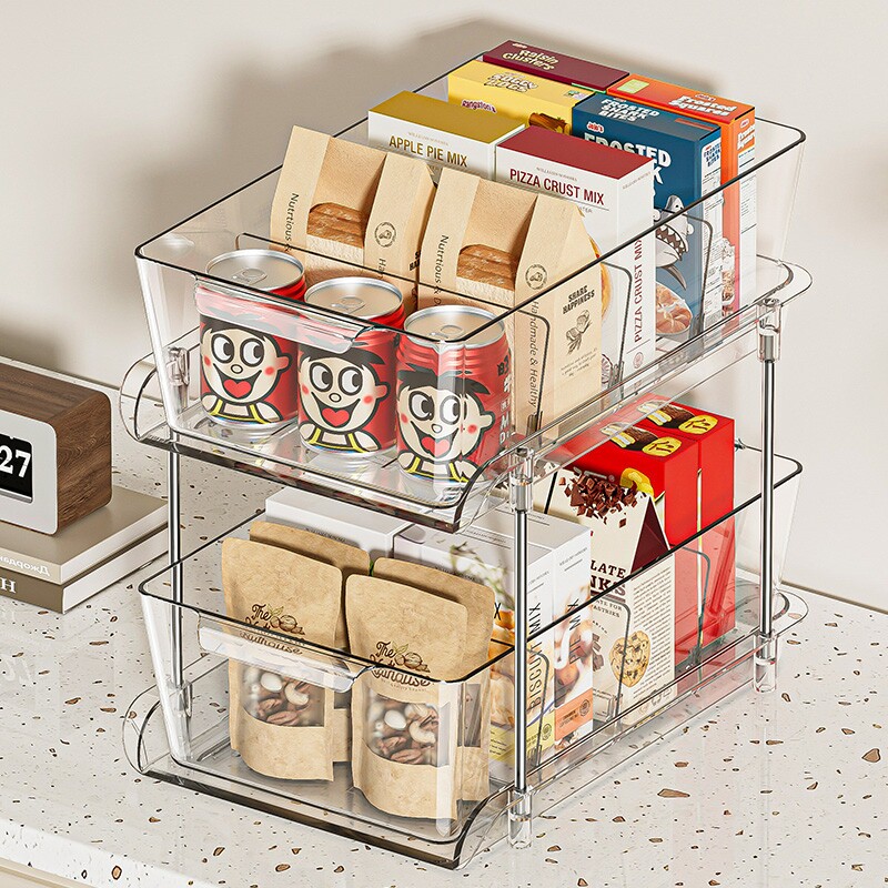 厨房抽拉式置物架柜子橱柜内分层收纳神器双层厨柜下水槽抽屉拉篮