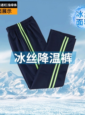 校服裤子两道杠藏蓝色男女小学生夏季速干裤透气黑X26绿条休闲