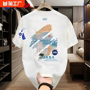 短袖 T恤男休闲宽松大码 NASA夏季 WHIM 重磅情侣纯棉圆领潮牌上衣