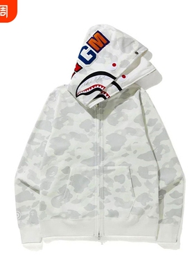 潮牌APE连帽卫衣双帽开衫拉链夜光重磅SHARK APE鲨鱼迷彩外套亲子