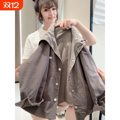 tgc男童连帽夹克洋气双面穿上衣春秋新款中大儿童格子痞帅风外套