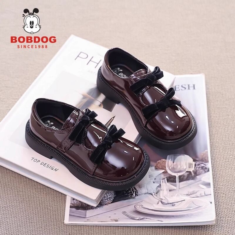 巴布豆真皮女童鞋小皮鞋黑色春秋季新款儿童乐福鞋中大童演出鞋子