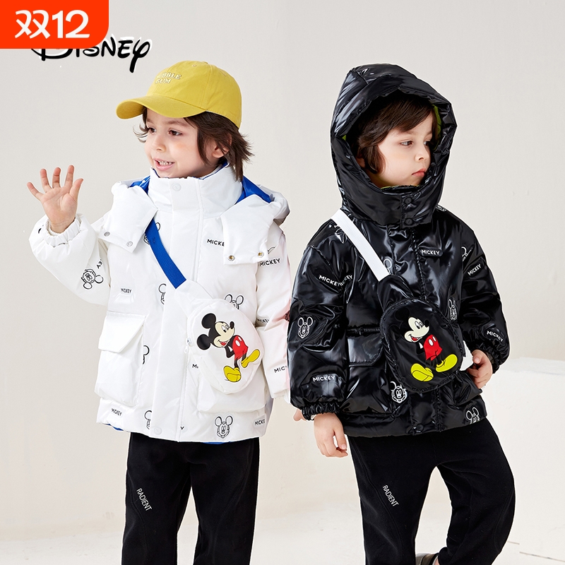Disney/迪士尼宝宝羽绒服男女童加厚短款羽绒外套黑色白色白鸭绒