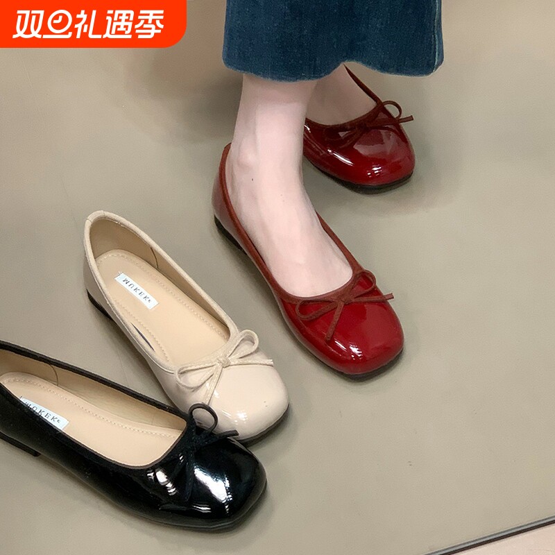 法式浅口红色小皮鞋女2025新款夏秋季一脚蹬玛丽珍单鞋晚晚豆豆鞋