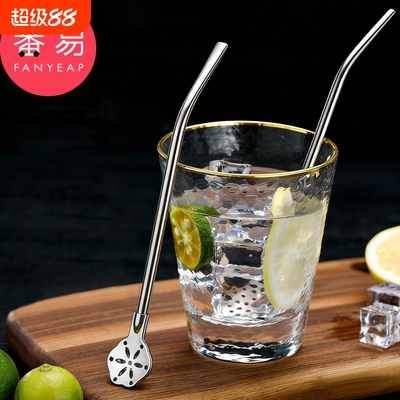 吸管勺B1pn700-奶茶果汁搅拌勺过滤一体两用马黛勺花型吸管勺子