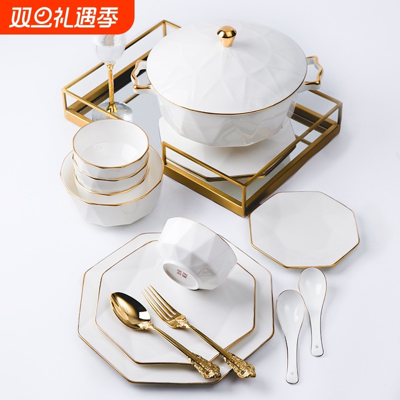 2025新款碗筷碗碟套装家用釉下彩景德镇骨瓷陶瓷餐具套装碗盘乔迁