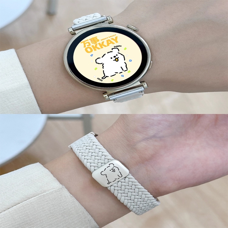 适用华为手表GT5编织表带GT4高级gt3磁吸创意Pro男Watch3/4女新款46mm运动42透气41线条小狗印花替换配件腕带