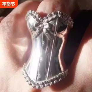 复古花边蝴蝶结亮面指环精致个性小众艺术感vintage古着戒指