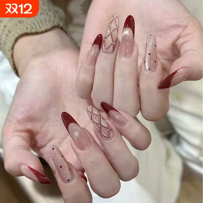 酒红法式微笑猫眼风铃格波点