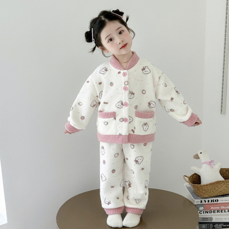 女童珊瑚绒睡衣秋冬加厚女孩保暖冬款宝宝法兰绒儿童家居服HDD326