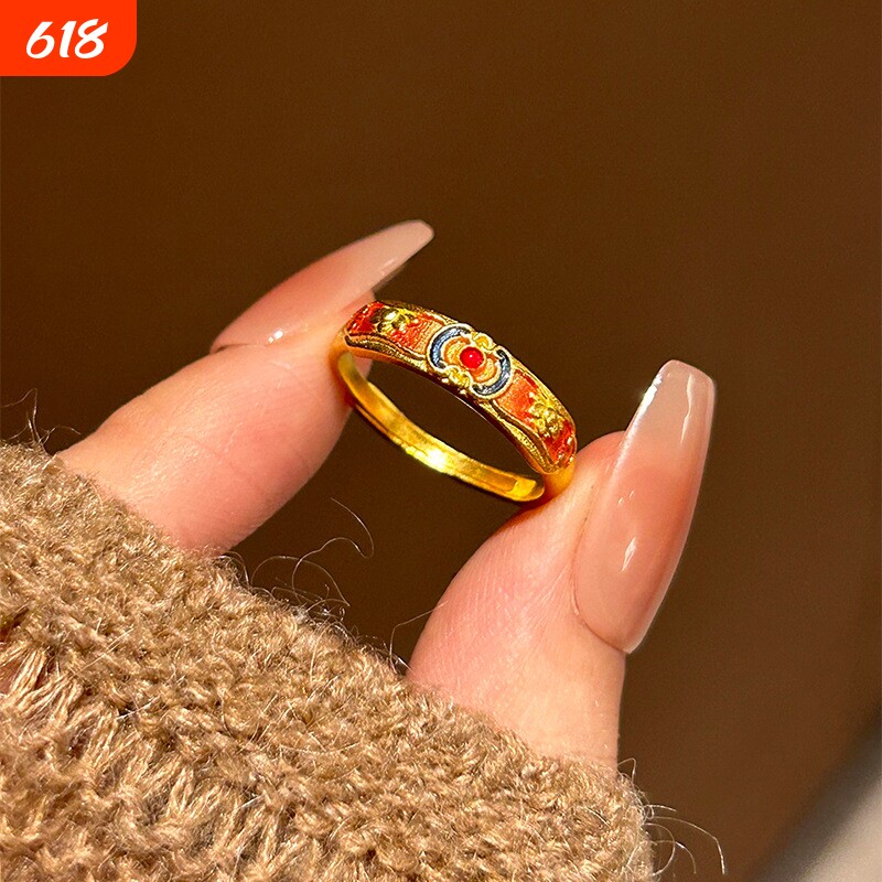宫廷中古风国色芳华珐琅戒指女小众设计古代复古高级感食指戒首饰