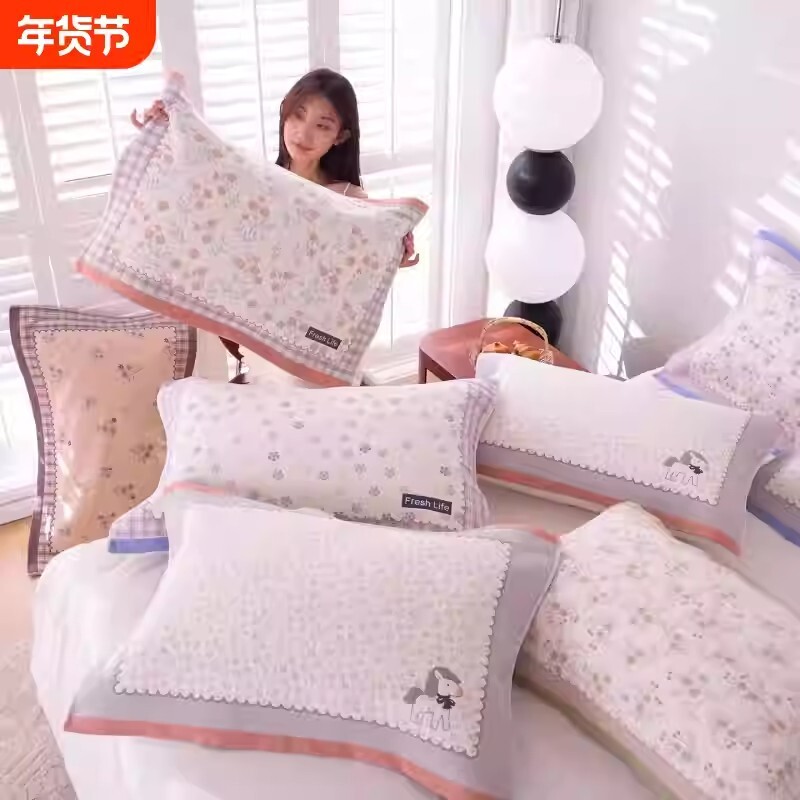 高密纯棉纱布枕巾一对装全棉柔软枕头巾吸汗透气单人家用盖巾优质