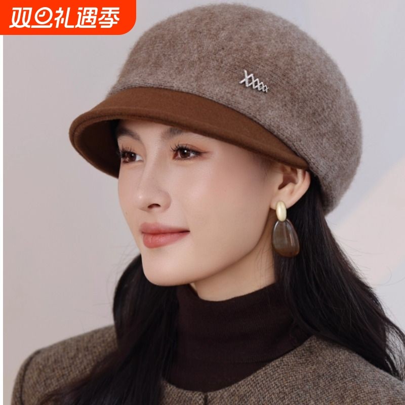 秋冬季保暖鸭舌帽贝雷帽毛线帽女款帽子新款加厚女帽妈妈时尚洋气