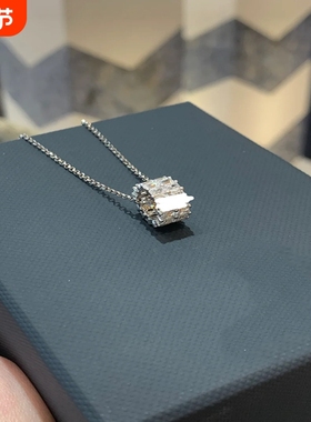 高版本银白色方形锆石项链女时尚百搭小蛮腰圆形方钻可调节送女友