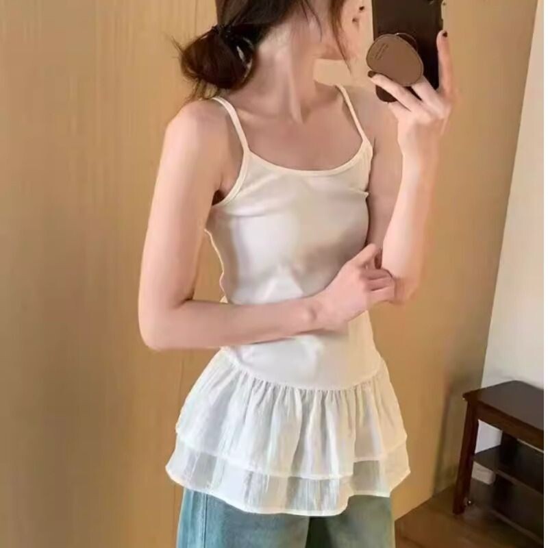 百搭人手一件内搭吊带2026新韩版叠穿上衣背心白色外穿荷叶边甜美