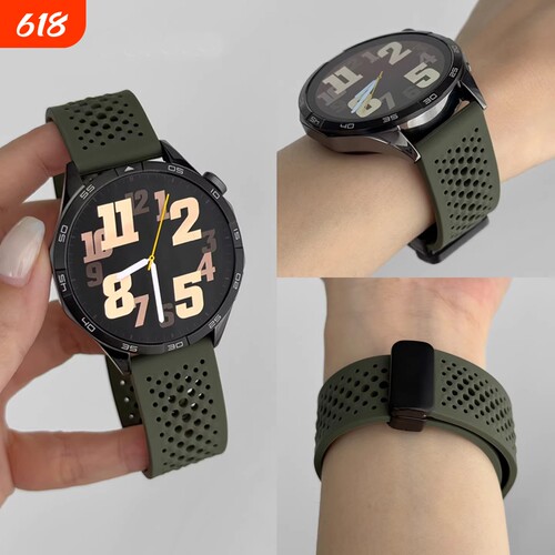 适用华为GT6/5表带watch4pro手表新款Runner2硅胶磁吸gt4金属扣GT3pro智能运动GT2春夏季高级透气替换腕带男