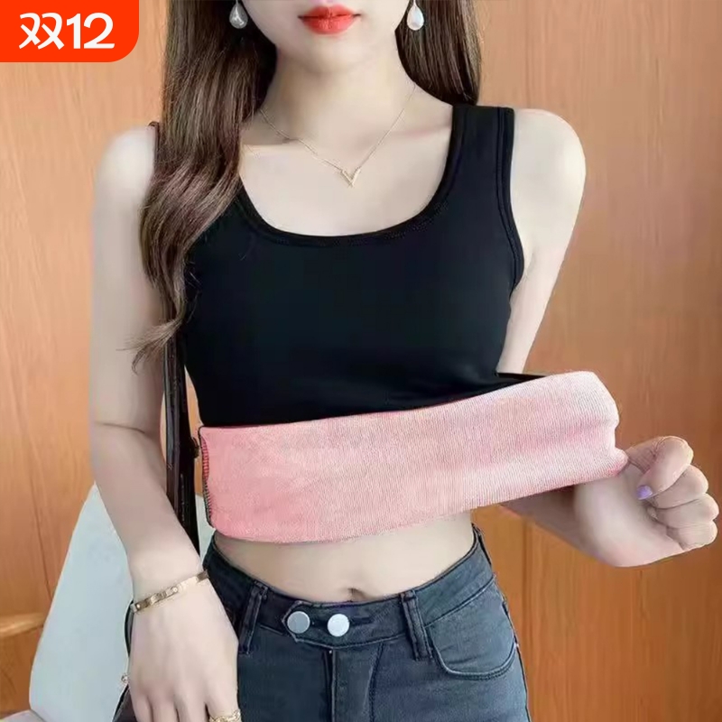加绒加厚吊带背心女2025新款体恤内搭无袖t恤上衣女士保暖打底衫