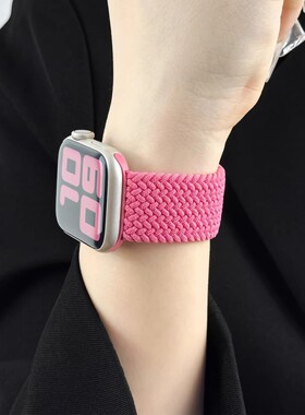 适用苹果iwatch10手表表带女款applewatch9编织S8尼龙se运动7腕带s109弹力紫色蓝色绿色金属黑色粉色彩色表盘